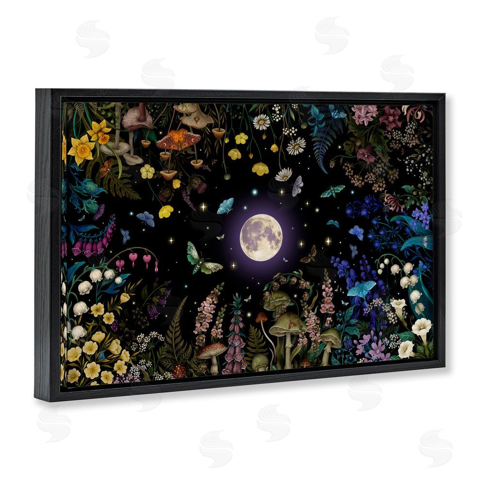 Episodic Drawings Night Garden with Moth Black Floating Frame Canvas Wall Art Print