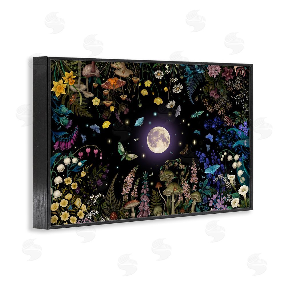 Episodic Drawings Night Garden with Moth Black Framed Giclee Wall Art Print