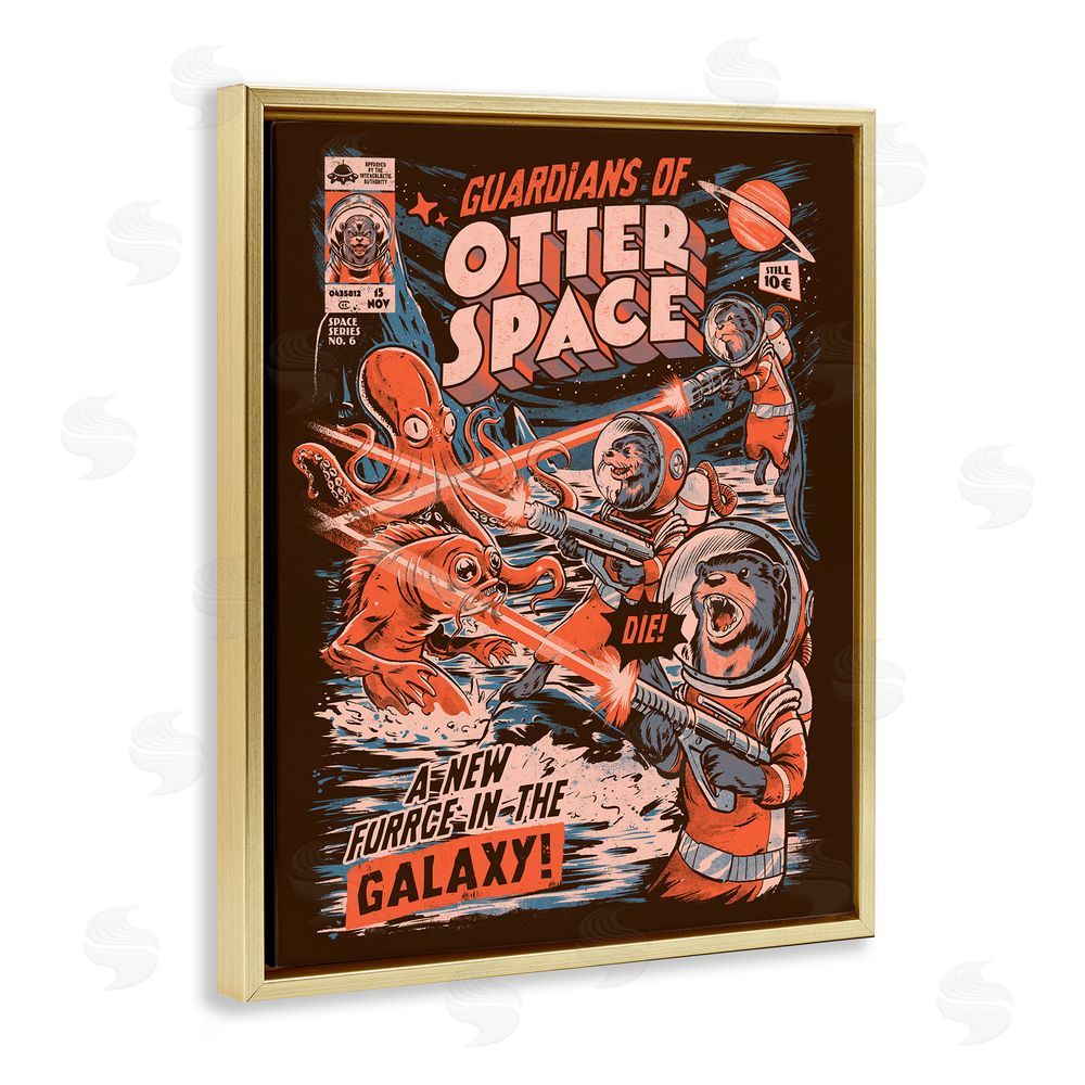 EduEly Designs Guardians Of Otter Space Retro Gold Floating Frame Canvas Wall Art Print