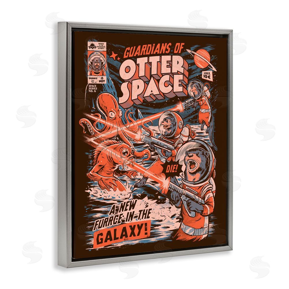 EduEly Designs Guardians Of Otter Space Retro Gray Floating Frame Canvas Wall Art Print