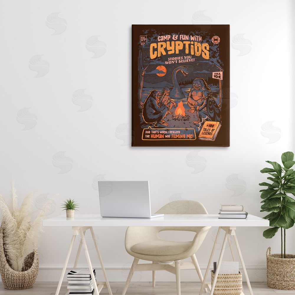 EduEly Designs Cryptid Camp Humor Stretched Canvas Wall Art in Room