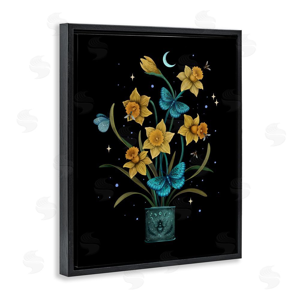 Episodic Drawings Mystical March Daffodils Black Floating Frame Canvas Wall Art Print