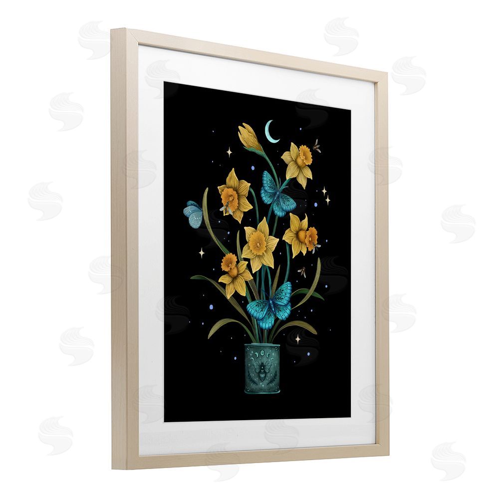 Episodic Drawings Mystical March Daffodils Brown Framed Print Under Glass Wall Art
