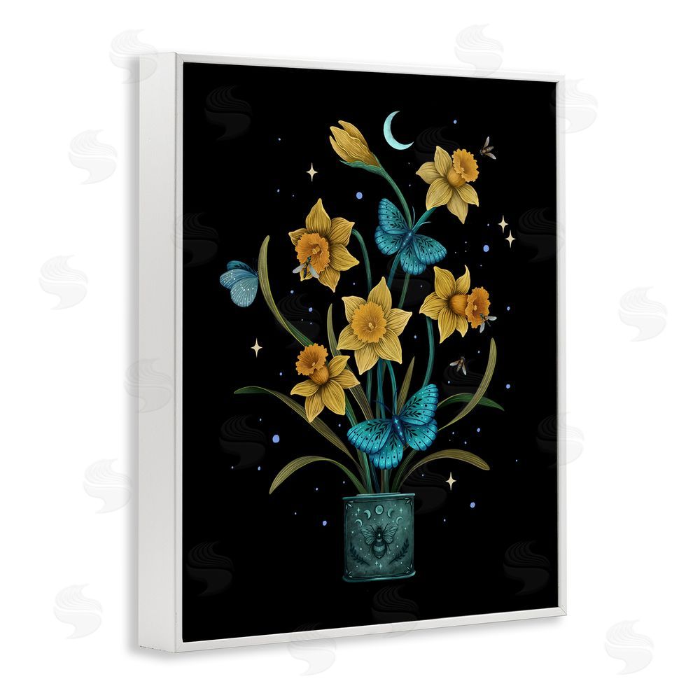 Episodic Drawings Mystical March Daffodils White Framed Giclee Wall Art Print