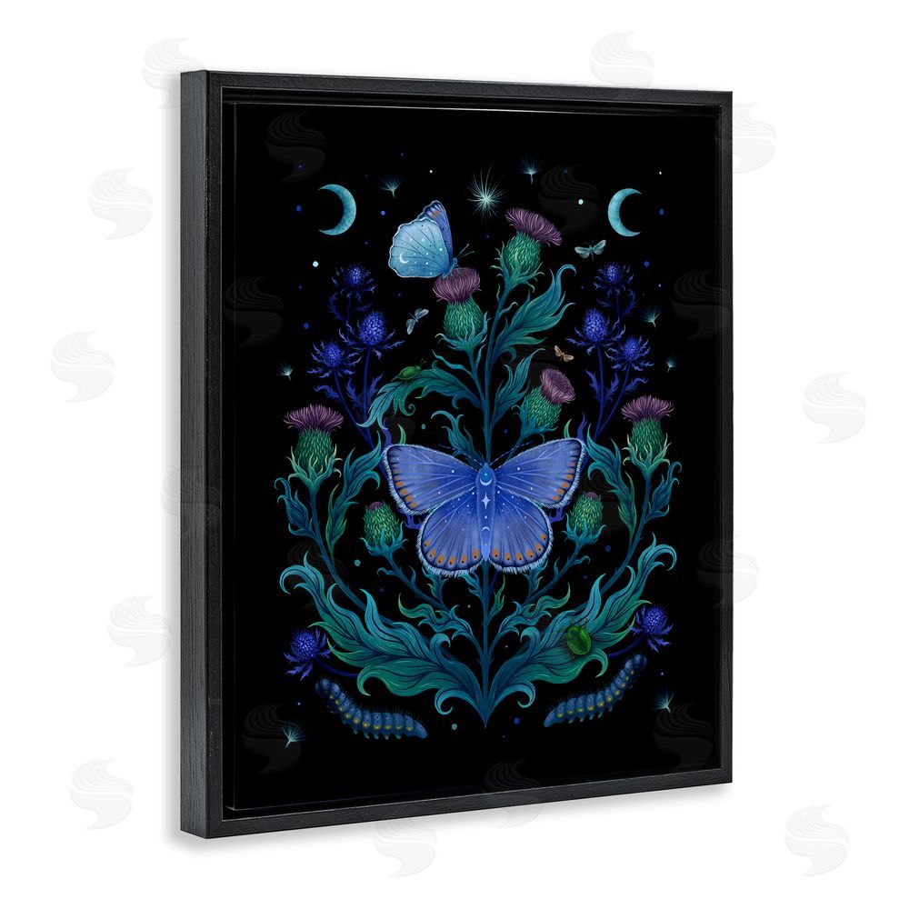 Episodic Drawings Thistles & Insects at Night Black Floating Frame Canvas Wall Art Print