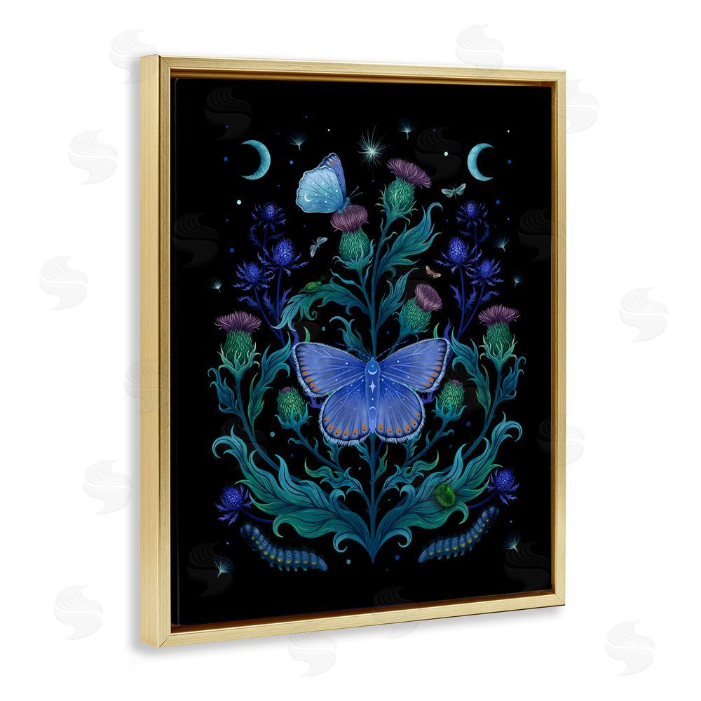 Episodic Drawings Thistles & Insects at Night Gold Floating Frame Canvas Wall Art Print