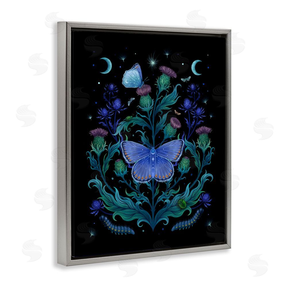 Episodic Drawings Thistles & Insects at Night Gray Floating Frame Canvas Wall Art Print