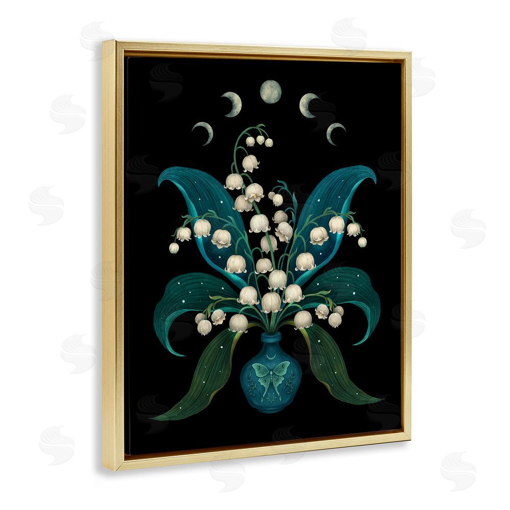 Episodic Drawings Lunar Lily Of Valley Gold Floating Frame Canvas Wall Art Print