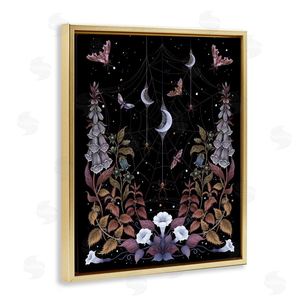 Episodic Drawings Witch Garden with Spider Webs Gold Floating Frame Canvas Wall Art Print
