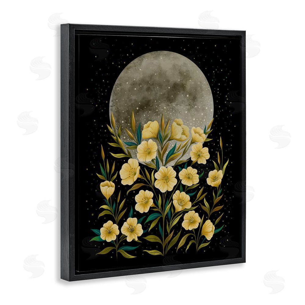 Episodic Drawings Moon Greeting Yellow Flowers Black Floating Frame Canvas Wall Art Print
