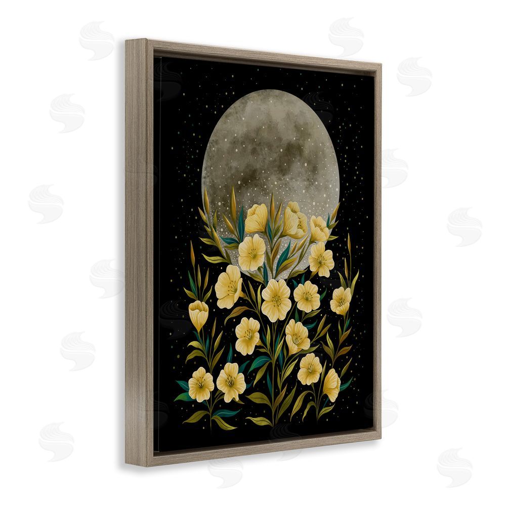 Episodic Drawings Moon Greeting Yellow Flowers Brown Floating Frame Canvas Wall Art Print