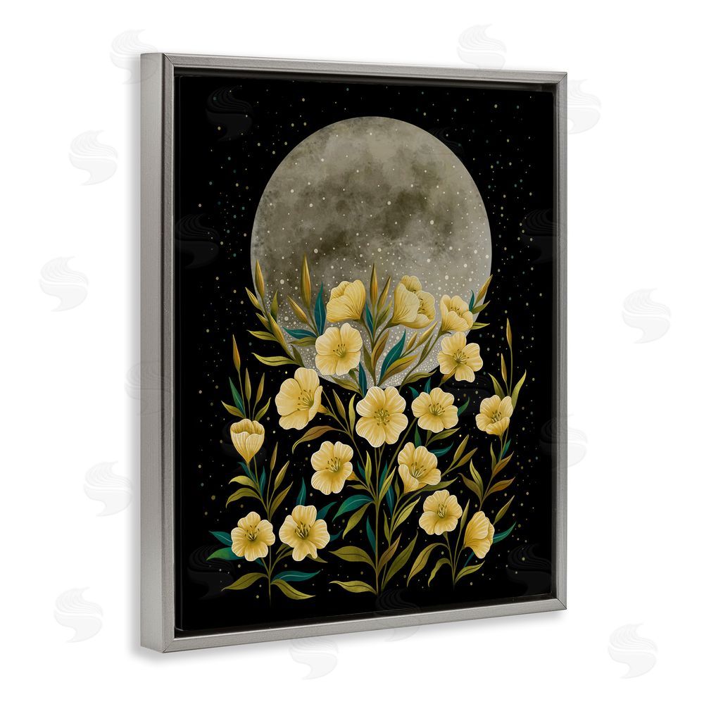 Episodic Drawings Moon Greeting Yellow Flowers Gray Floating Frame Canvas Wall Art Print