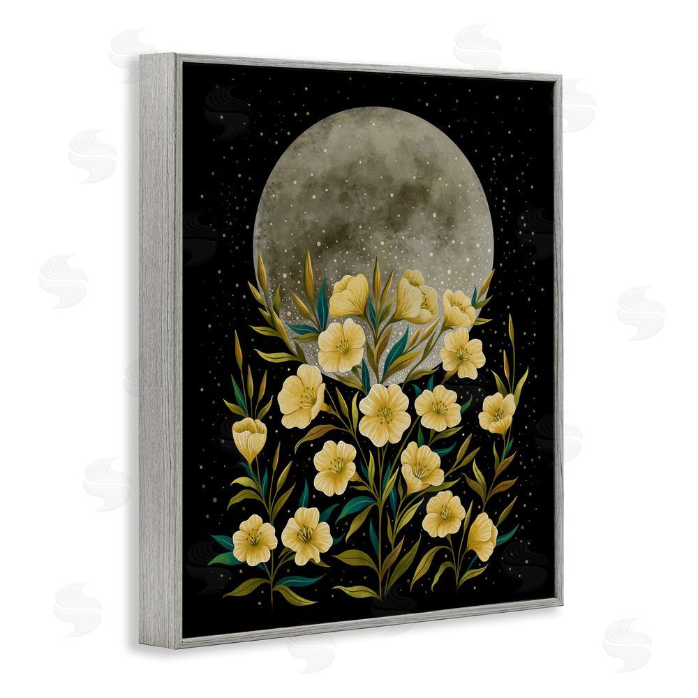 Episodic Drawings Moon Greeting Yellow Flowers Gray Framed Giclee Wall Art Print
