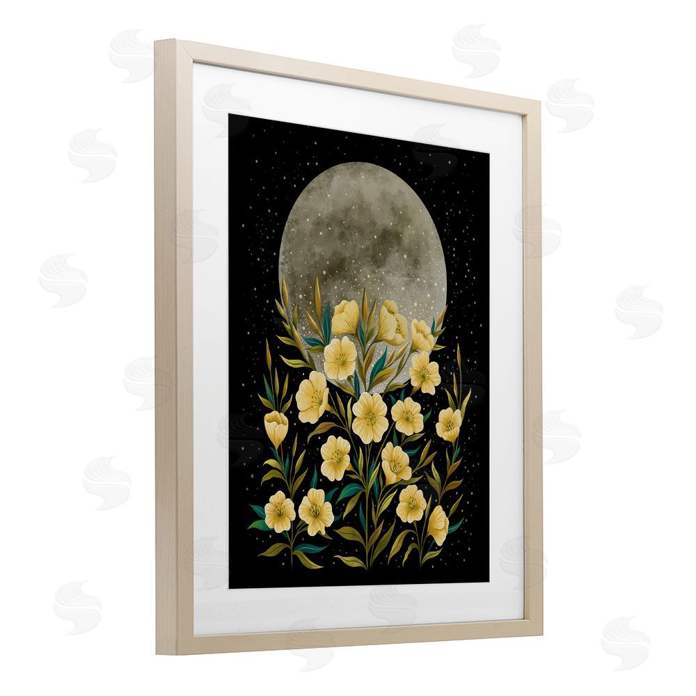 Episodic Drawings Moon Greeting Yellow Flowers Brown Framed Print Under Glass Wall Art