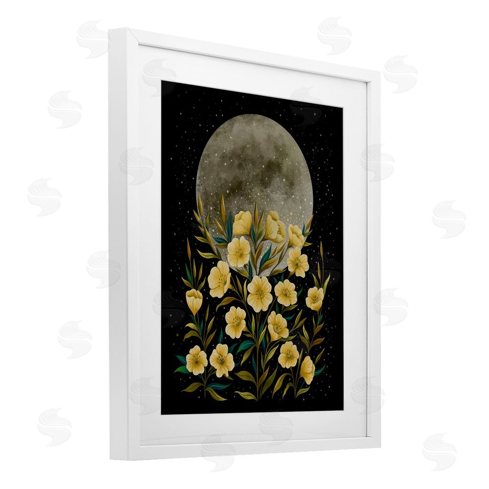 Episodic Drawings Moon Greeting Yellow Flowers White Framed Print Under Glass Wall Art