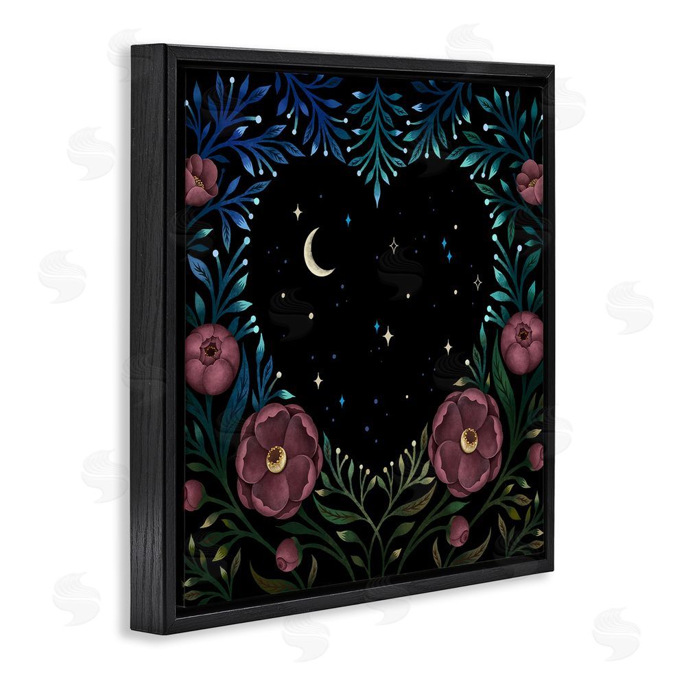 Episodic Drawings Heart Night Sky Garden Black Floating Frame Canvas Wall Art Print