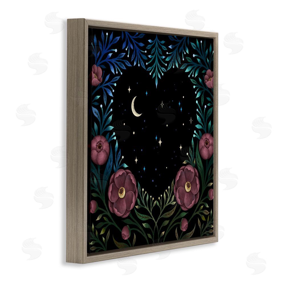 Episodic Drawings Heart Night Sky Garden Brown Floating Frame Canvas Wall Art Print