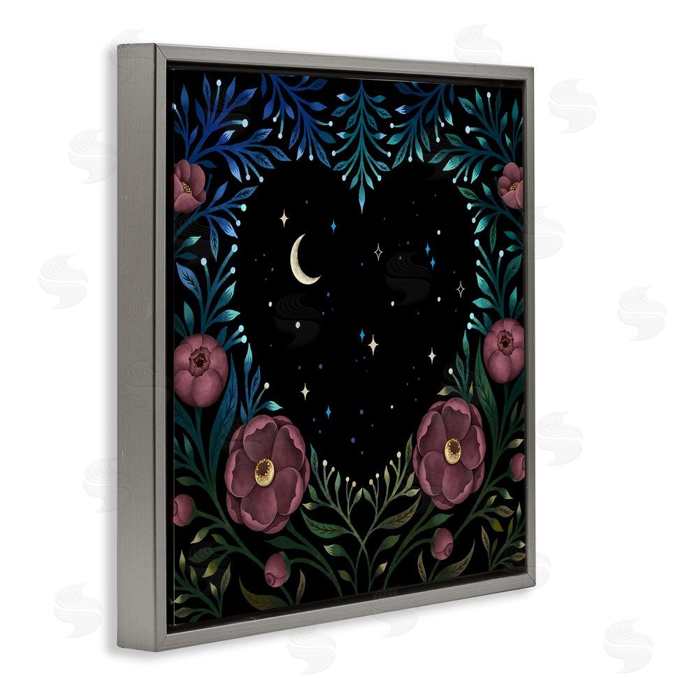 Episodic Drawings Heart Night Sky Garden Gray Floating Frame Canvas Wall Art Print