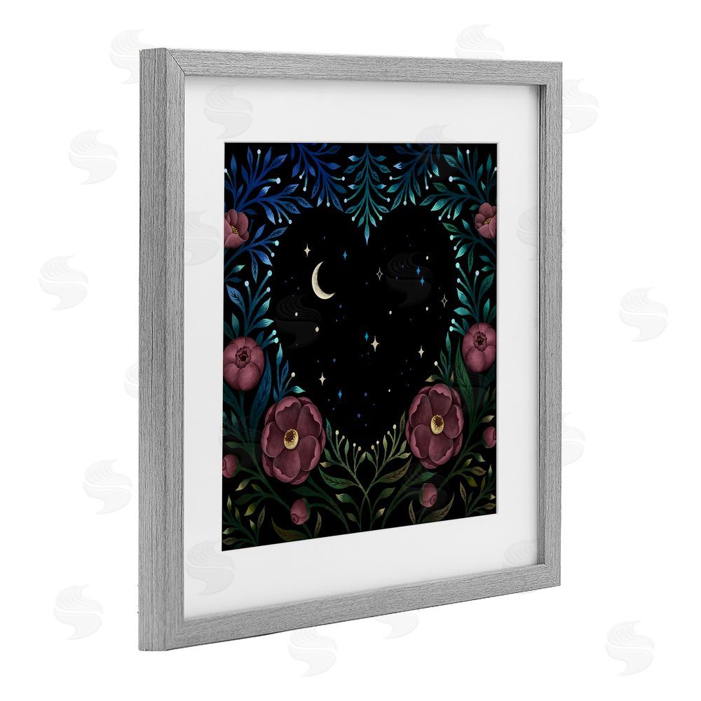 Episodic Drawings Heart Night Sky Garden Gray Framed Print Under Glass Wall Art