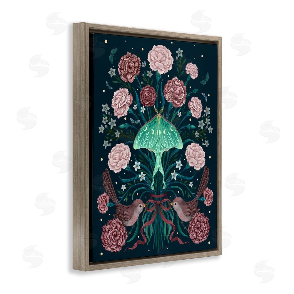 Episodic Drawings January Carnations & Moth Brown Floating Frame Canvas Wall Art Print