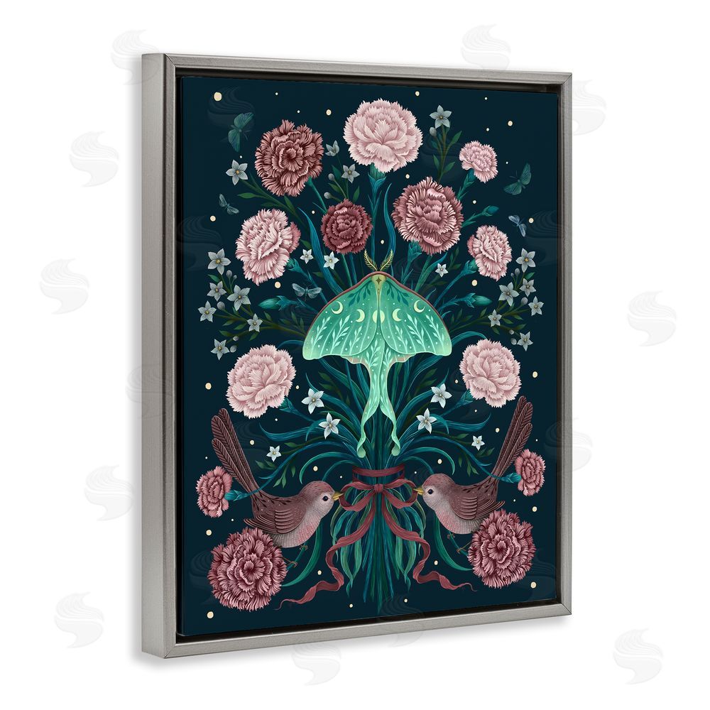 Episodic Drawings January Carnations & Moth Gray Floating Frame Canvas Wall Art Print