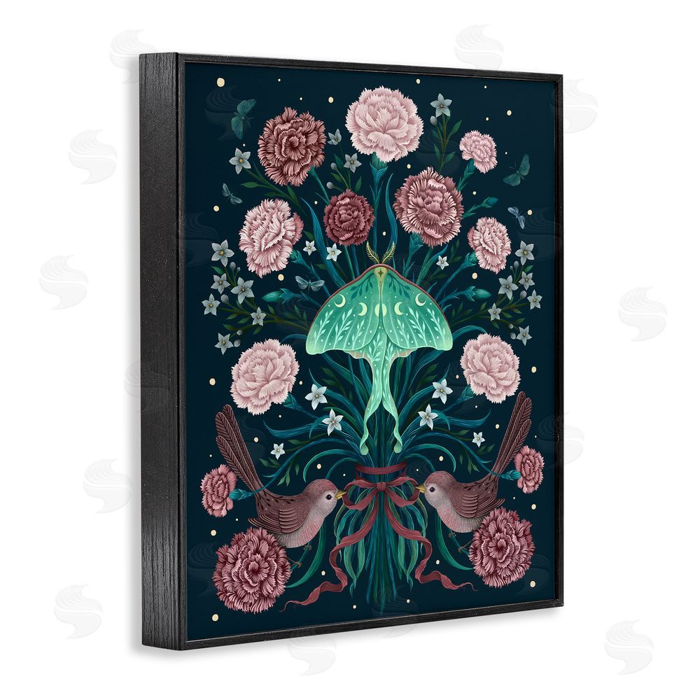Episodic Drawings January Carnations & Moth Black Framed Giclee Wall Art Print