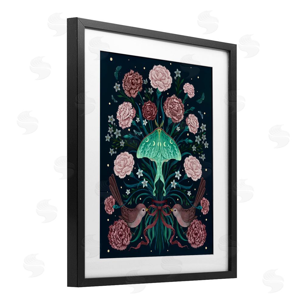 Episodic Drawings January Carnations & Moth Black Framed Print Under Glass Wall Art