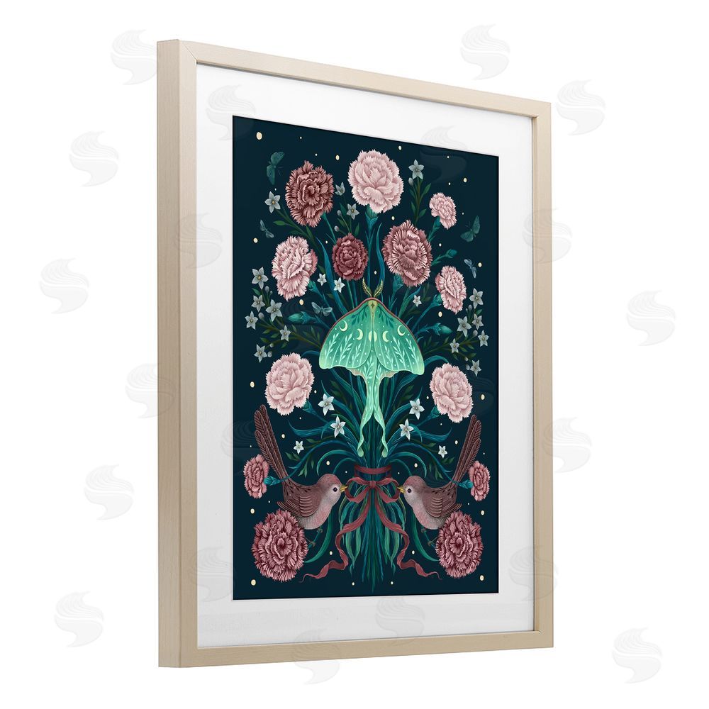 Episodic Drawings January Carnations & Moth Brown Framed Print Under Glass Wall Art