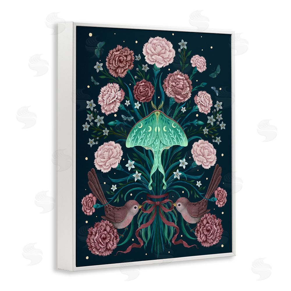 Episodic Drawings January Carnations & Moth White Framed Giclee Wall Art Print