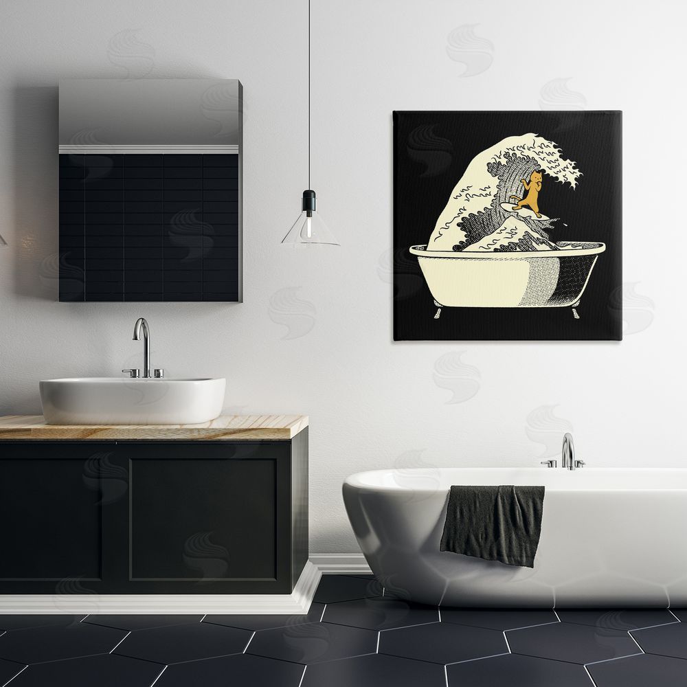Tobe Fonseca Kanagawa Bathtub Cat Stretched Canvas Wall Art in Room