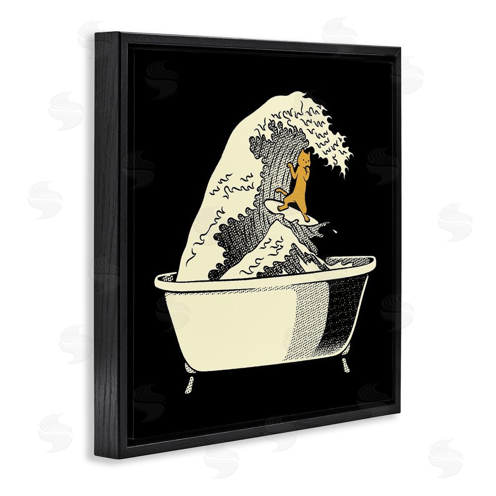 Tobe Fonseca Kanagawa Bathtub Cat Black Floating Frame Canvas Wall Art Print