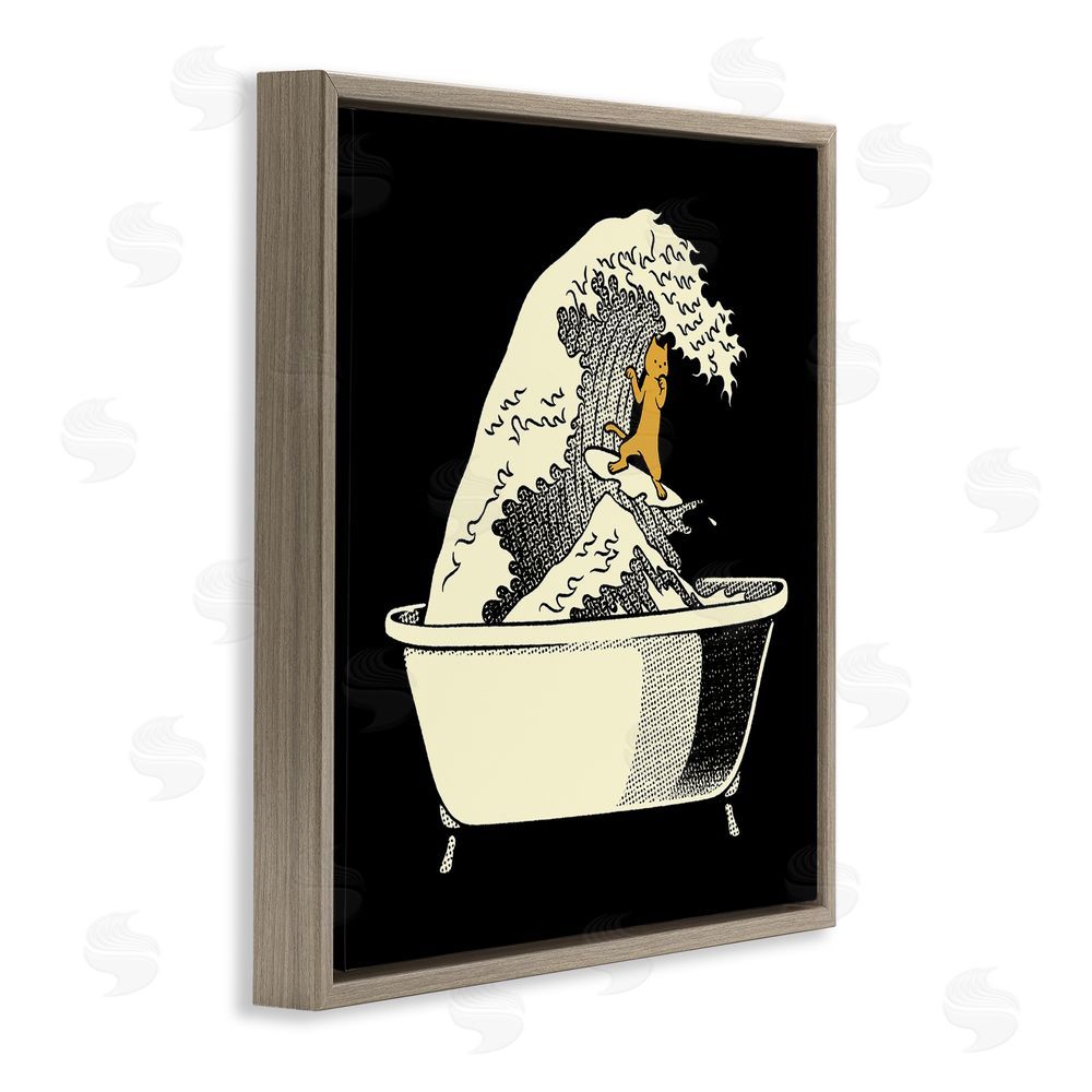 Tobe Fonseca Kanagawa Bathtub Cat Brown Floating Frame Canvas Wall Art Print