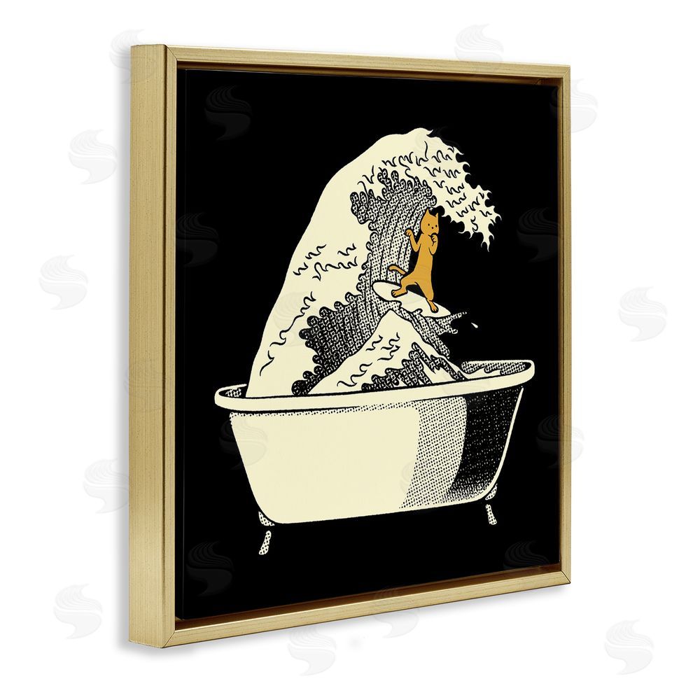 Tobe Fonseca Kanagawa Bathtub Cat Gold Floating Frame Canvas Wall Art Print