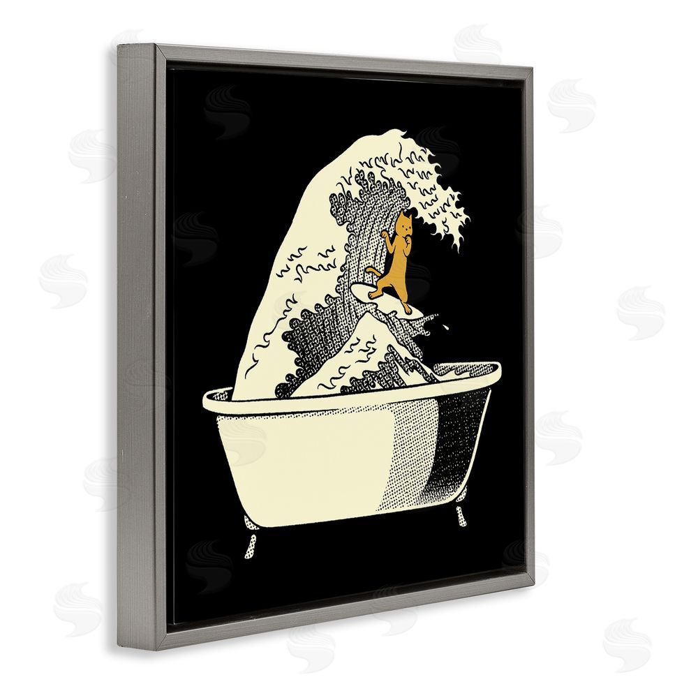Tobe Fonseca Kanagawa Bathtub Cat Gray Floating Frame Canvas Wall Art Print