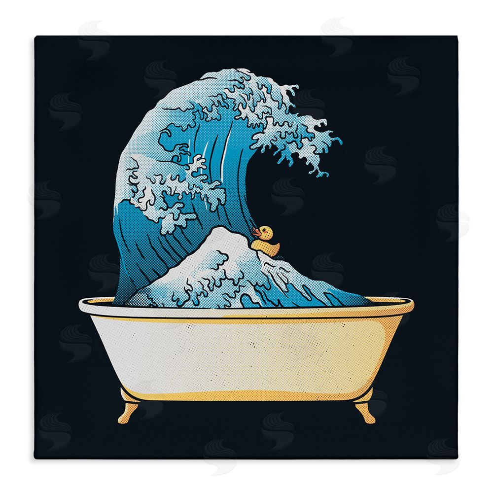 Tobe Fonseca Bathtub with Kanagawa Wave Stretched Canvas Wall Art Print