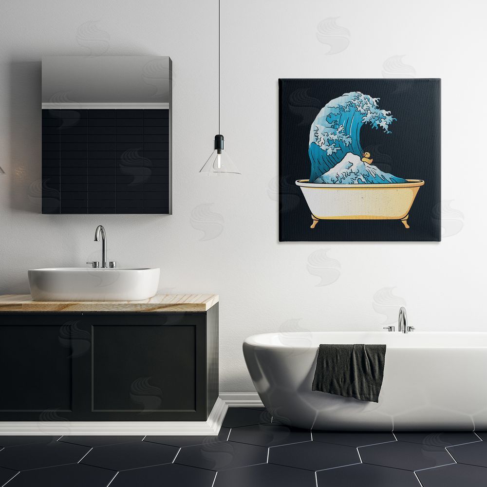 Tobe Fonseca Bathtub with Kanagawa Wave Stretched Canvas Wall Art in Room