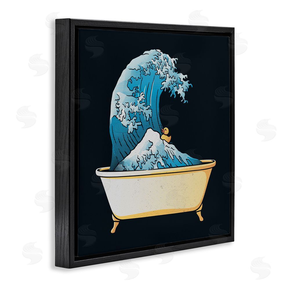 Tobe Fonseca Bathtub with Kanagawa Wave Black Floating Frame Canvas Wall Art Print
