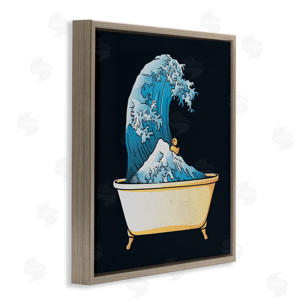 Tobe Fonseca Bathtub with Kanagawa Wave Brown Floating Frame Canvas Wall Art Print