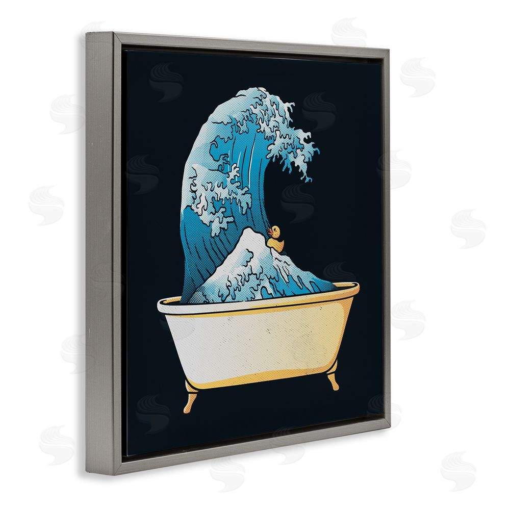 Tobe Fonseca Bathtub with Kanagawa Wave Gray Floating Frame Canvas Wall Art Print