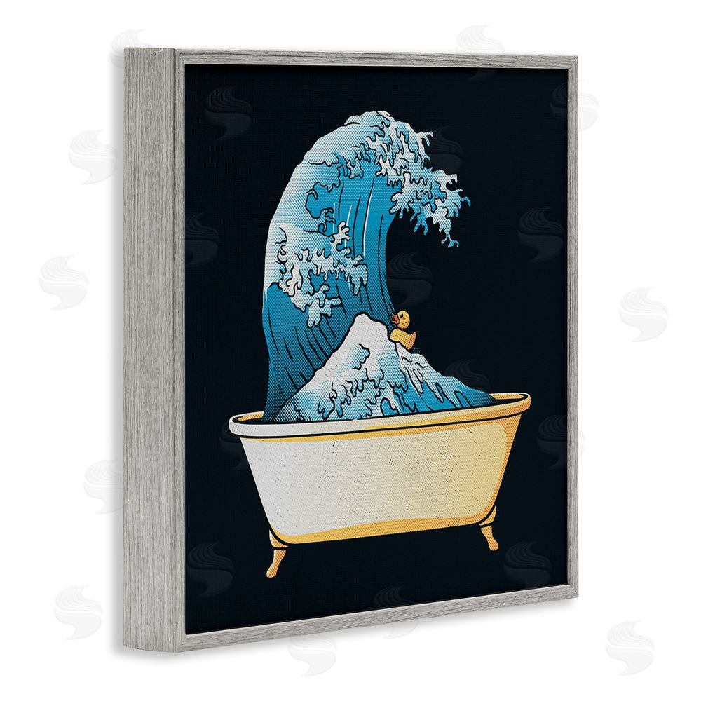 Tobe Fonseca Bathtub with Kanagawa Wave Gray Framed Giclee Wall Art Print