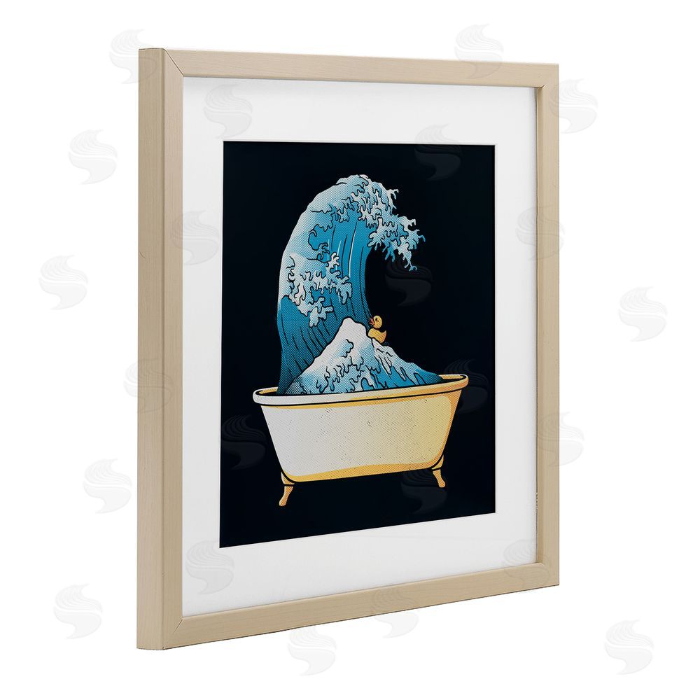 Tobe Fonseca Bathtub with Kanagawa Wave Brown Framed Print Under Glass Wall Art