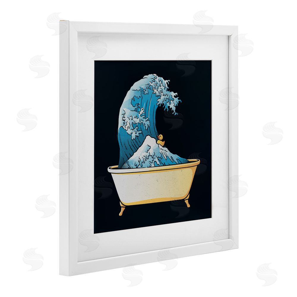 Tobe Fonseca Bathtub with Kanagawa Wave White Framed Print Under Glass Wall Art