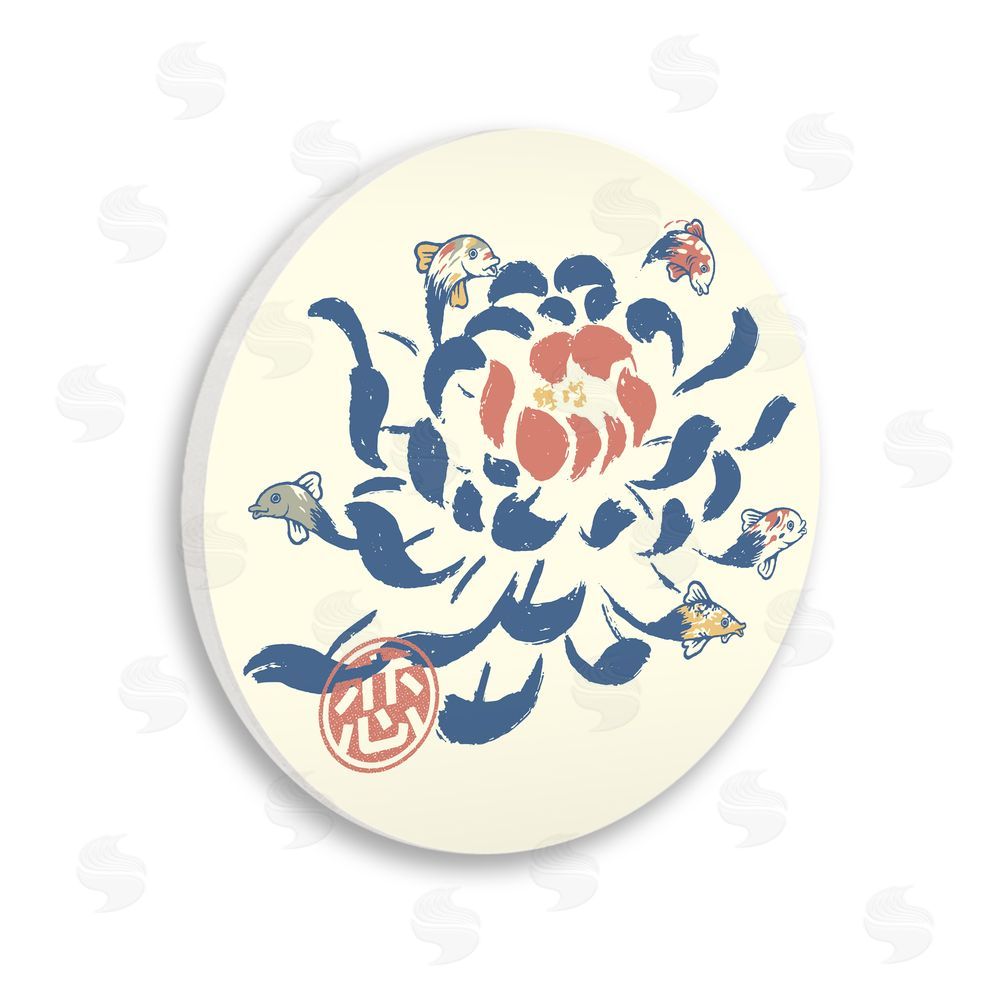Tobe Fonseca Vintage Japanese Flower Koi Wooden Wall Plaque Art Print