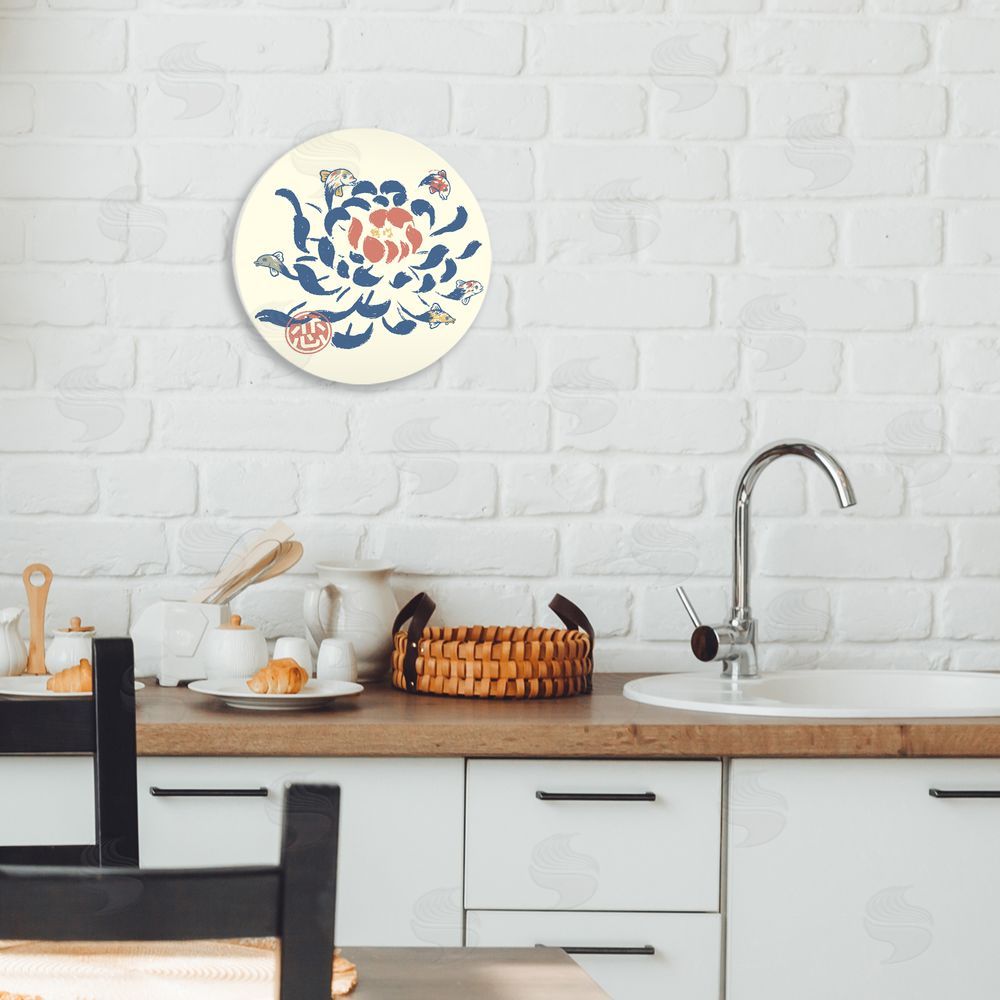 Tobe Fonseca Vintage Japanese Flower Koi Wooden Wall Plaque Art Print in Room