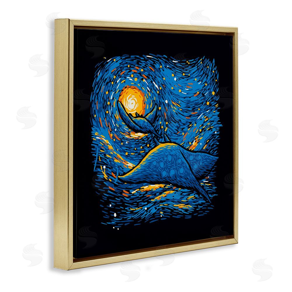 Tobe Fonseca Impressionist Manta Rays Gold Floating Frame Canvas Wall Art Print