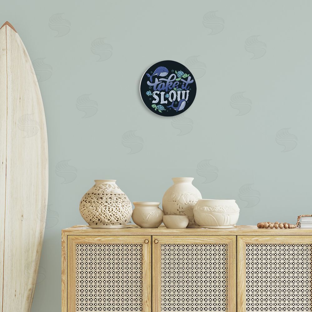 Tobe Fonseca Take It Slow Aquatic Animals Wooden Wall Plaque Art Print in Room
