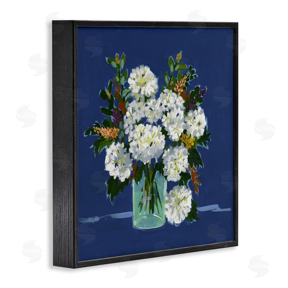 Liz Jardine White Blooms Still Life on Navy Black Framed Giclee Wall Art Print