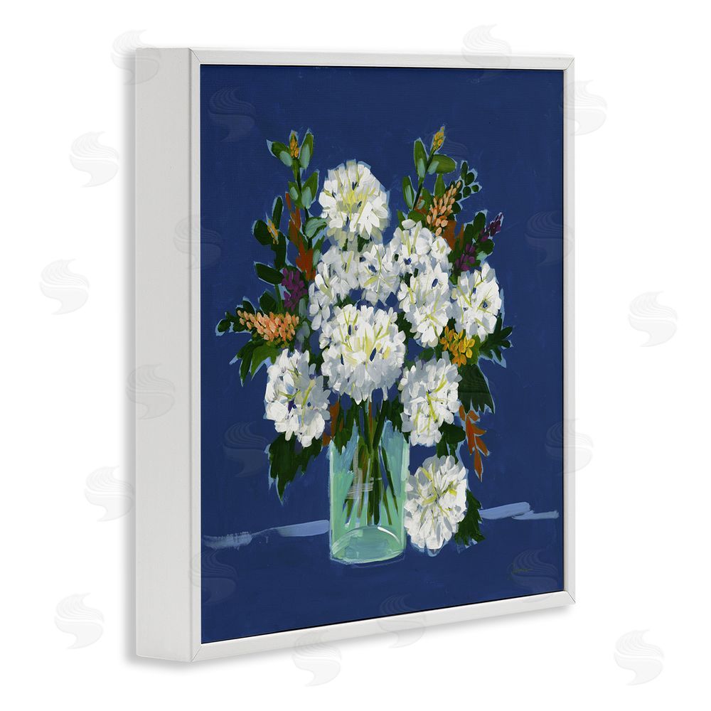 Liz Jardine White Blooms Still Life on Navy White Framed Giclee Wall Art Print