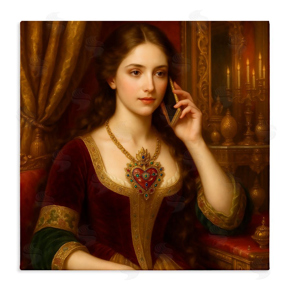 Grotto Studios Rococo Woman with Cell Phone Stretched Canvas Wall Art Print