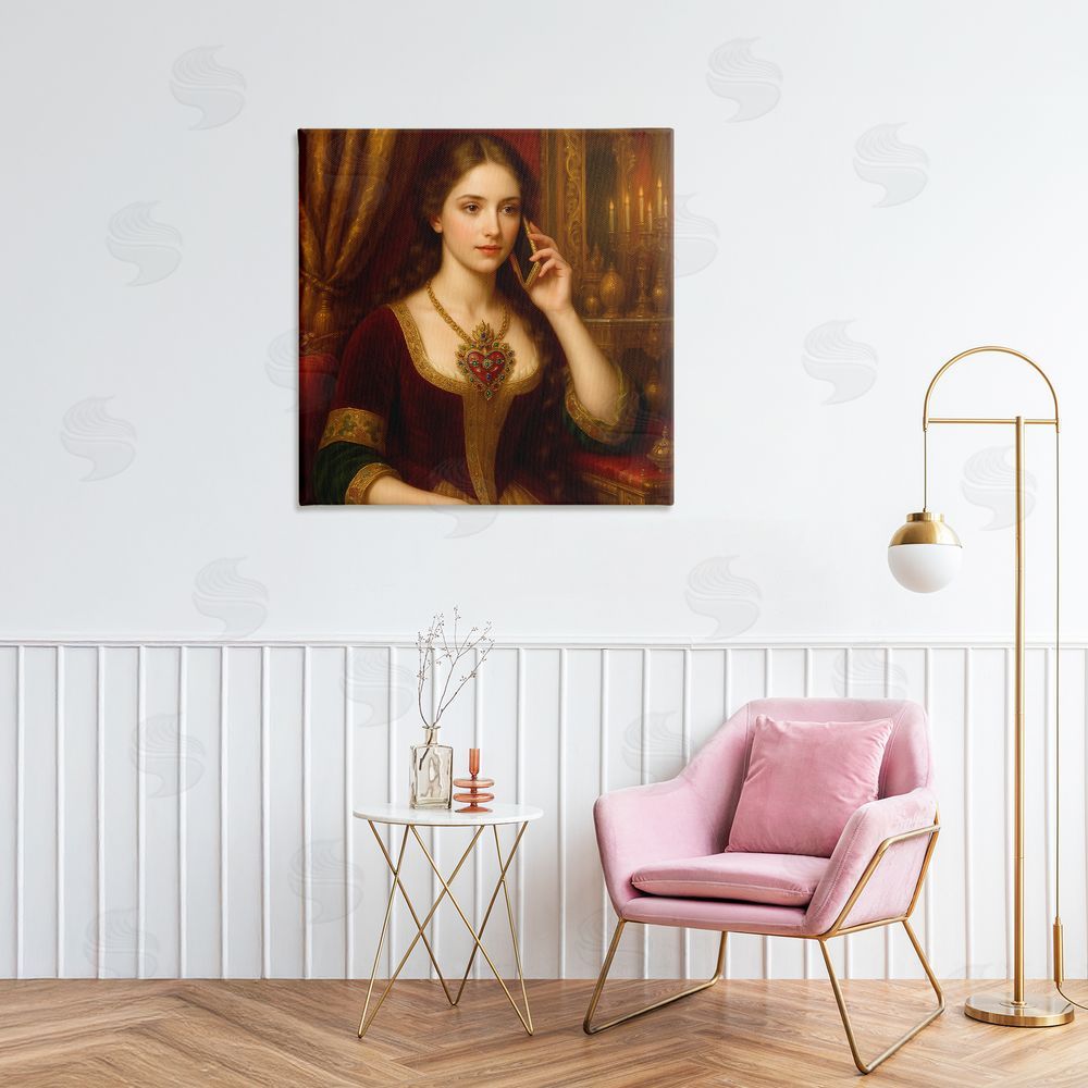 Grotto Studios Rococo Woman with Cell Phone Stretched Canvas Wall Art in Room